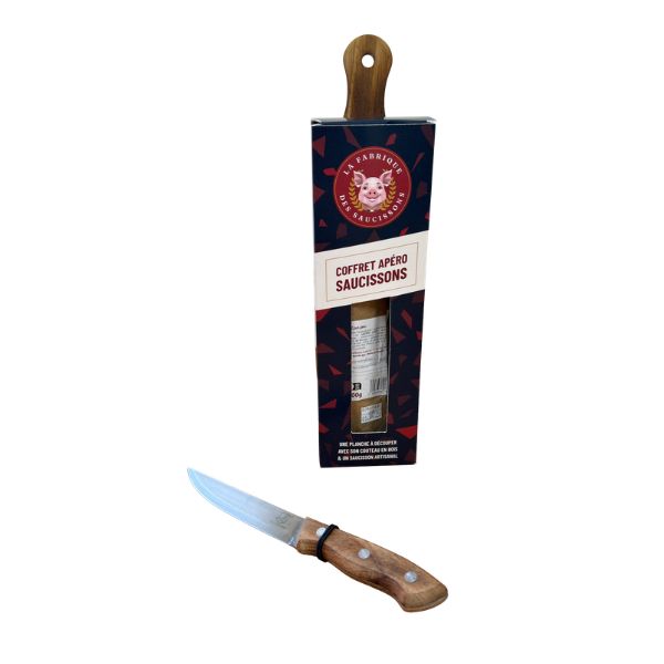 Coffret couteau, planche et saucisson
